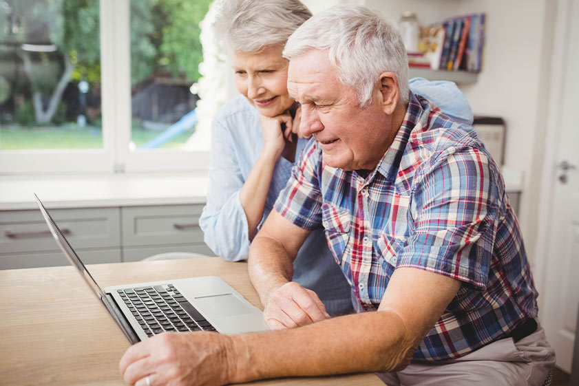Old People with Technology, Retiree with Laptop Learn To Work with